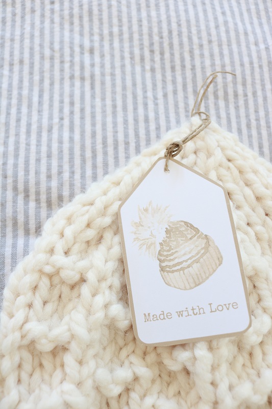 Made with Love Gift Tags - tag on hat for vertical pin