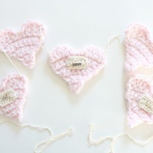 Crochet Heart Garland - entire garland on table