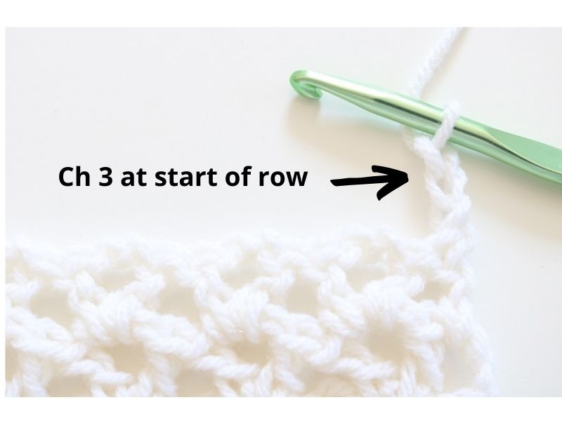 Crochet Tutorial Wide V-Stitch - ch 3 at start of row
