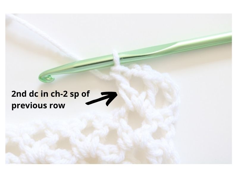 Crochet Tutorial Wide V-Stitch - second dc in ch-2 sp
