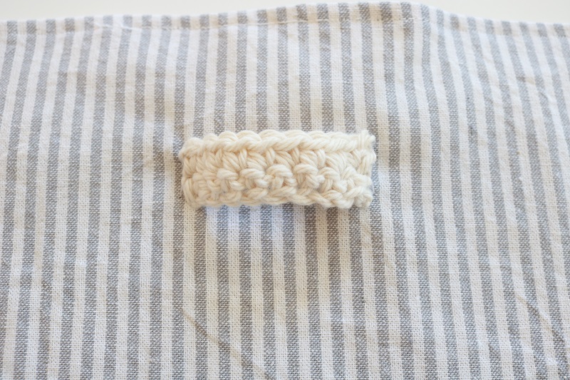 Ticking Stripe Tea Towel - attach crocheted hook