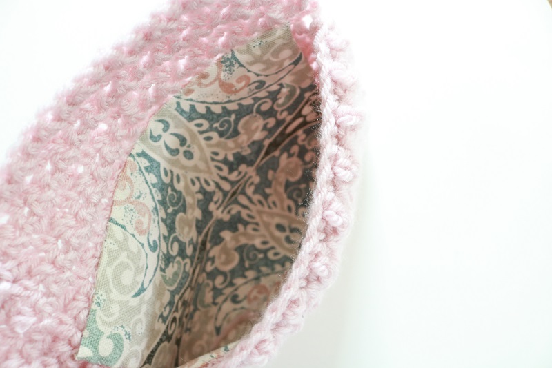 Crochet Clutch Bag - finished crochet bag peek inside