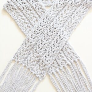 Gray Lace Scarf Knit Pattern - finished scarf, lying flat