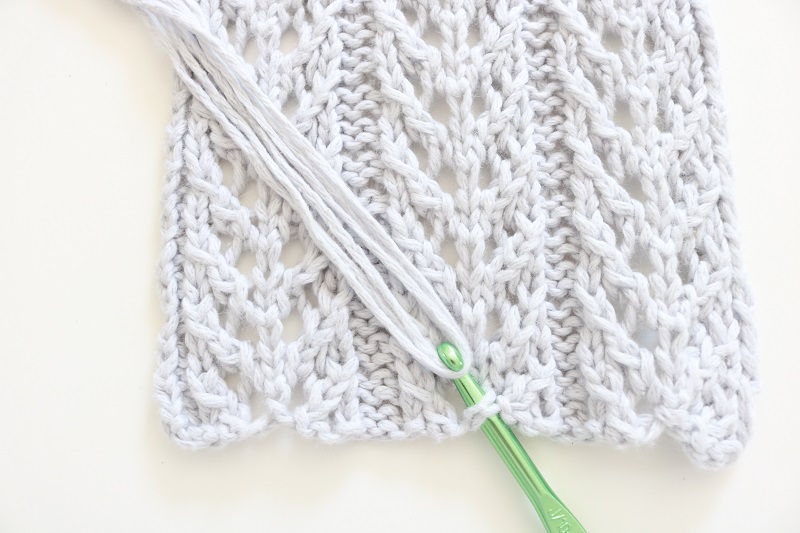 Gray Lace Scarf Knit Pattern - hook fringe