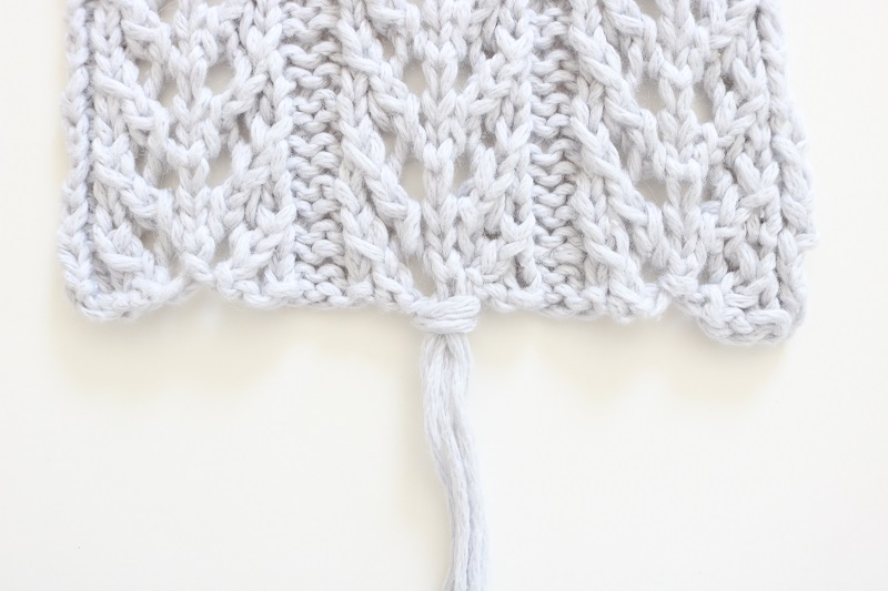 Gray Lace Scarf Knit Pattern - tighten fringe