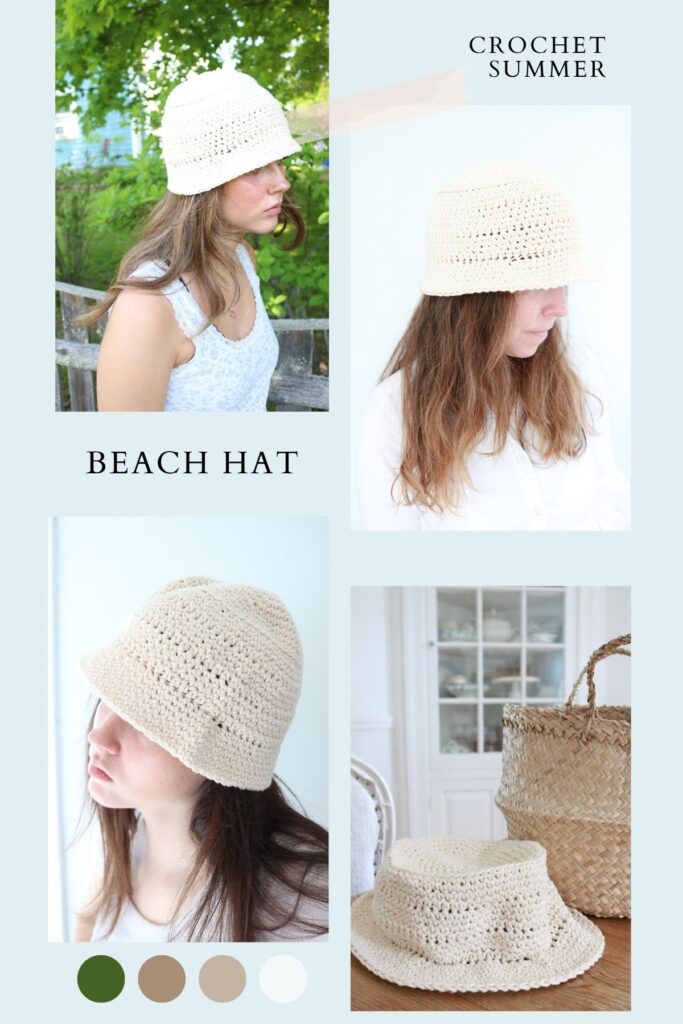 woman wearing cotton crochet bucket hat