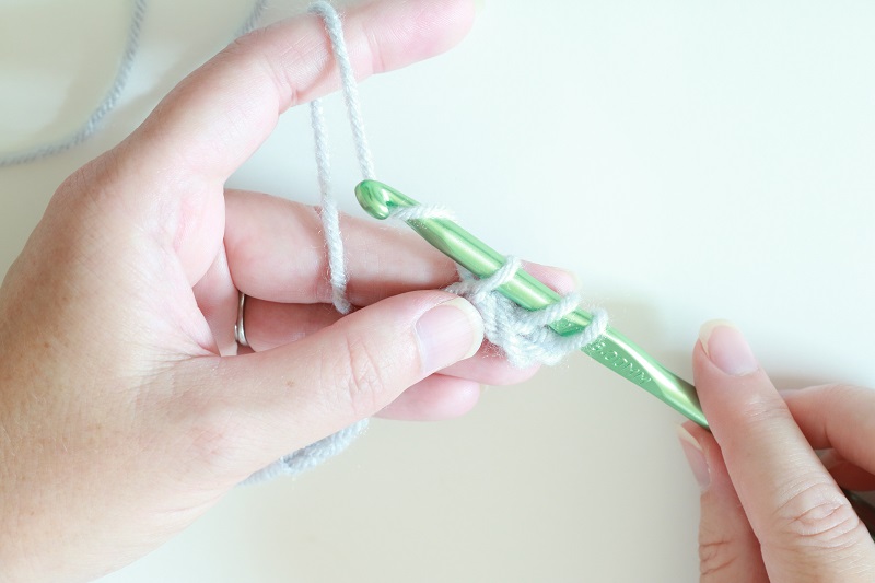 Basic Crochet Stitches - dc st - insert hook through 4th ch and hook yarn