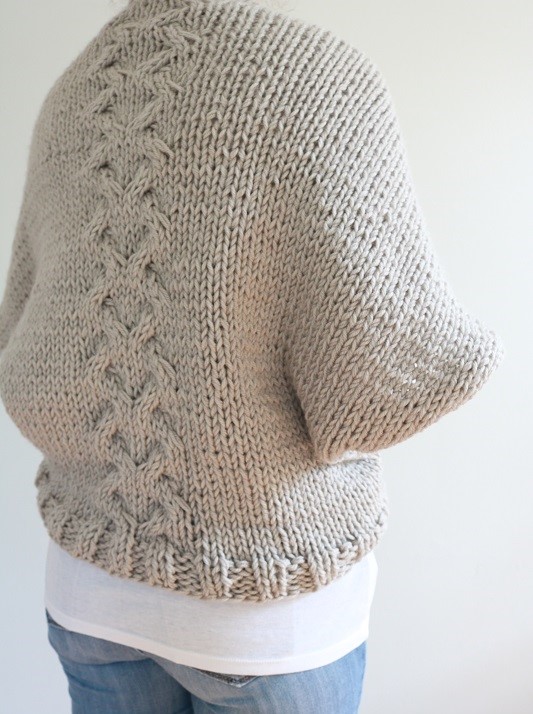 Knit Cable Shrug - wearing, back view