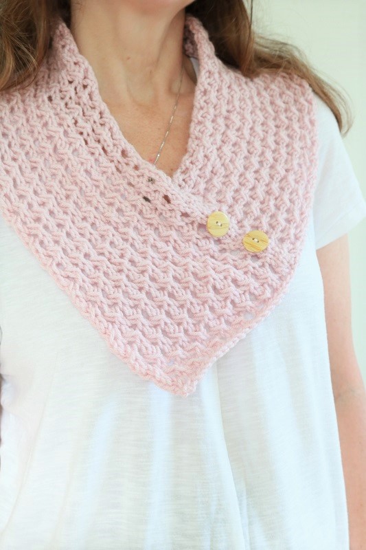 Lace Knit Cowl - wearing cowl
