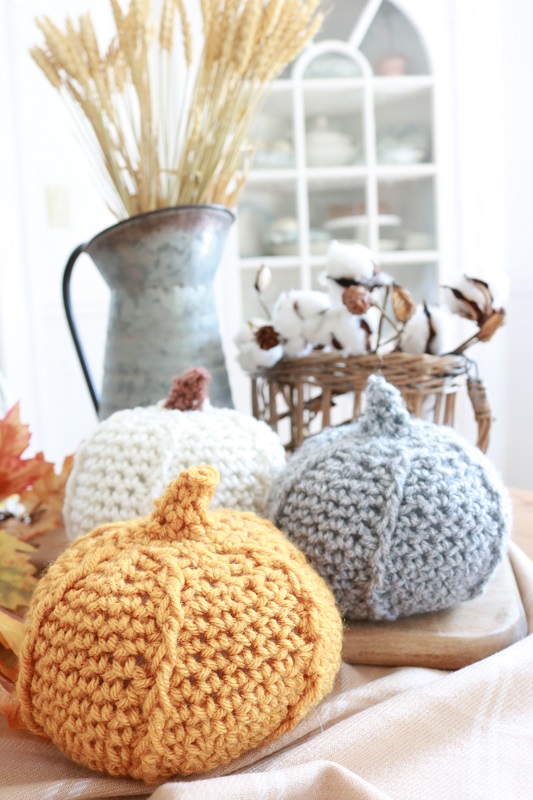 Textured Crochet Pumpkin - table setting, closeup