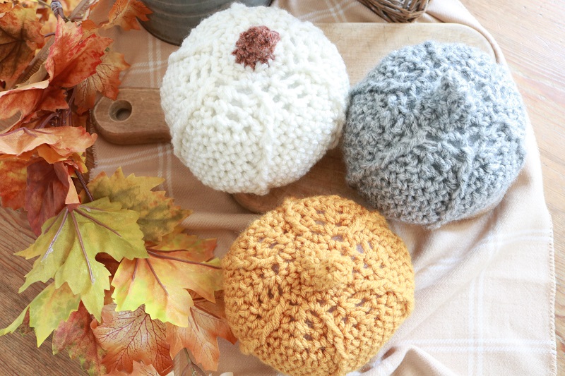 Textured Crochet Pumpkin - table setting, top down