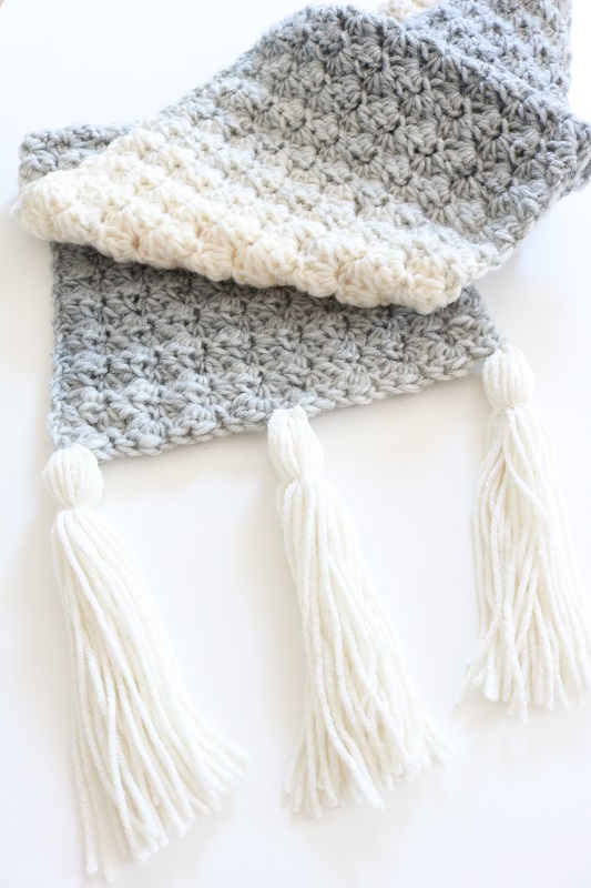 Textured Crochet Scarf - adding 3 tassels