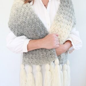 Textured Crochet Scarf - finished, wearing wrapped