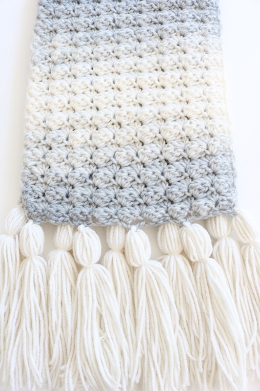 Textured Crochet Scarf - finished, with all tassels added