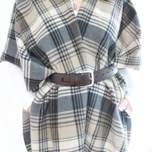 DIY Poncho - wearing with belt, closeup