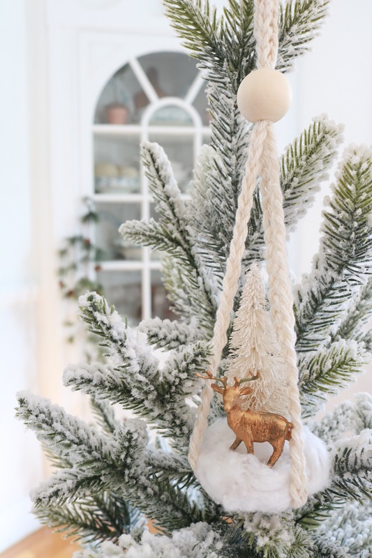 Christmas Yarn Crafts - deer scene - ornament on tree