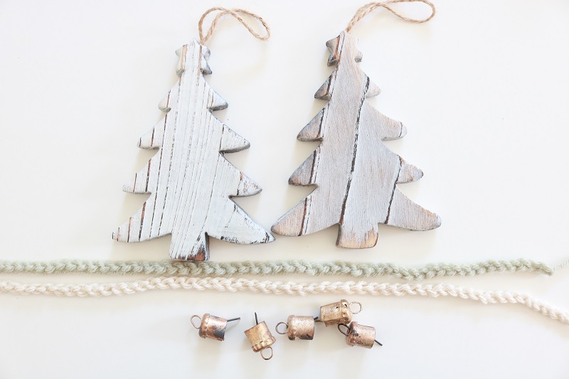 Christmas Yarn Crafts - wood tree ornaments - supplies