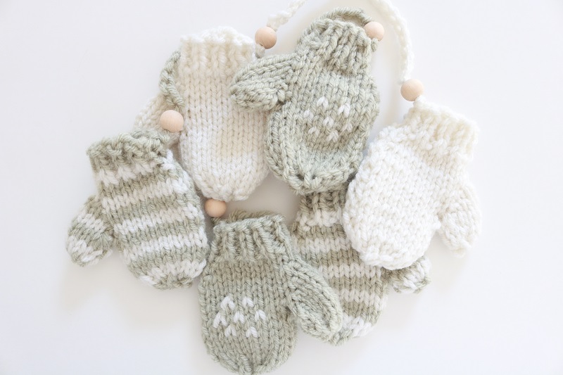 Knit Mittens Ornament - all 3 pairs