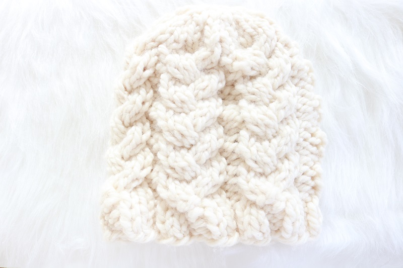 Cream Cable Hat - finished