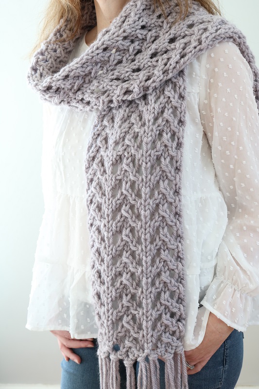 Bulky Lace Scarf - wearing, tossed over shoulder loosely