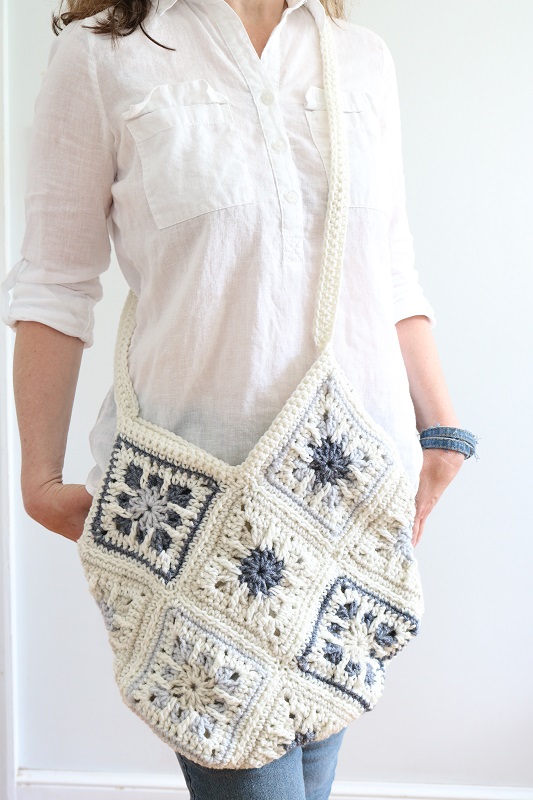 Coastal Granny Squares Crochet Tote Bag - worn inside