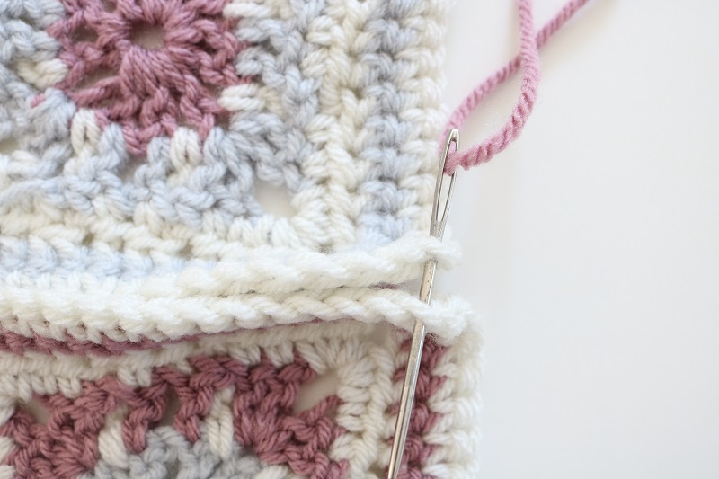 How to Join Granny Squares - insert needle first time, contrasting color