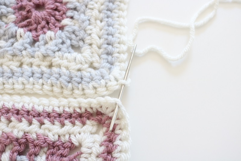 How to Join Granny Squares - insert needle first time, matching color