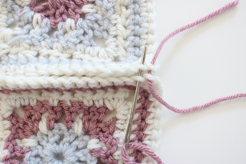 How to Join Granny Squares - insert needle second time, contrasting color