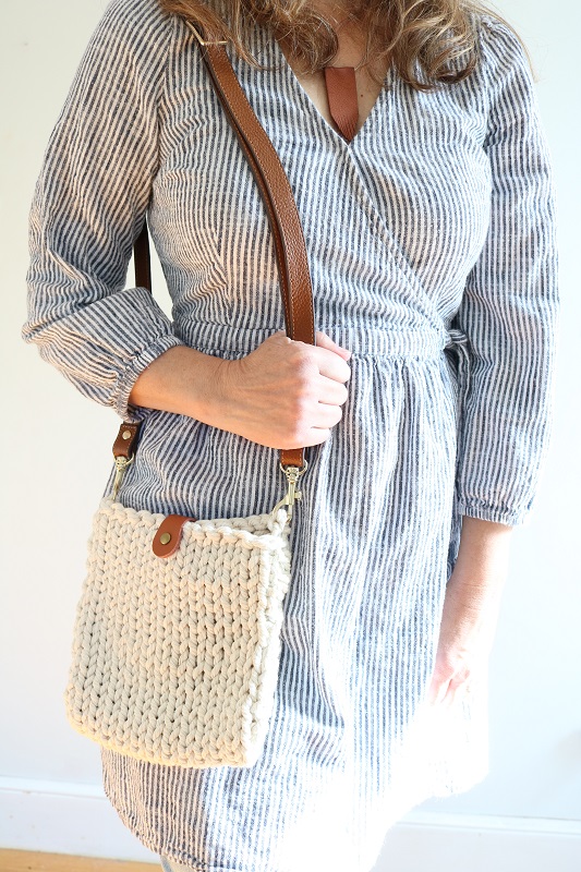 Knit Shoulder Bag - wearing over shoulder