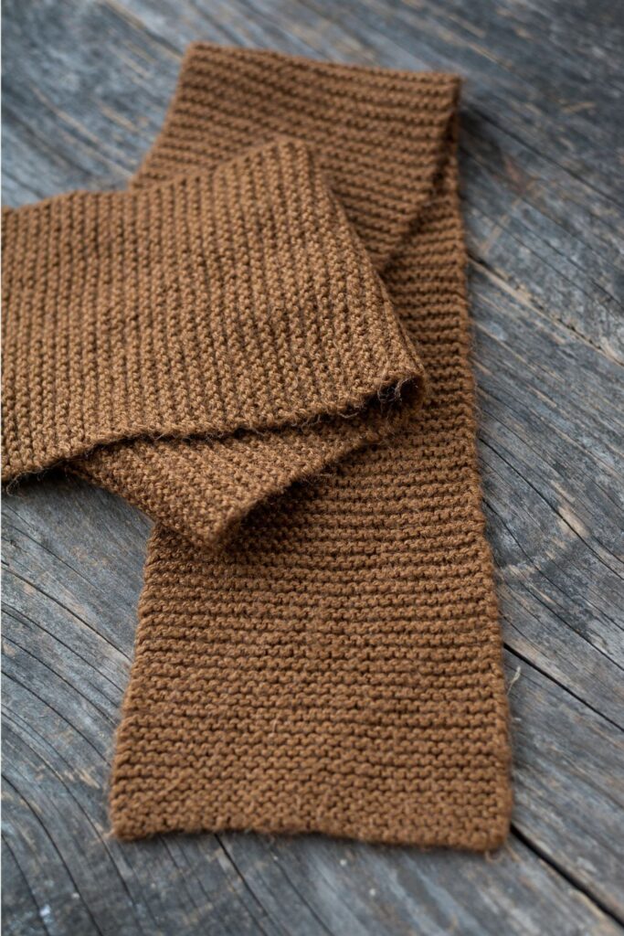 Brown knit garter scarf from Canva