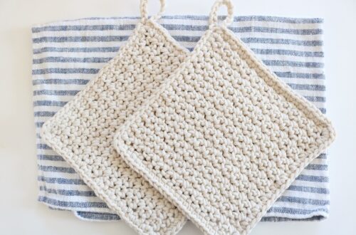 Spring Cleaning Crochet Dishcloth - finished pair with towel