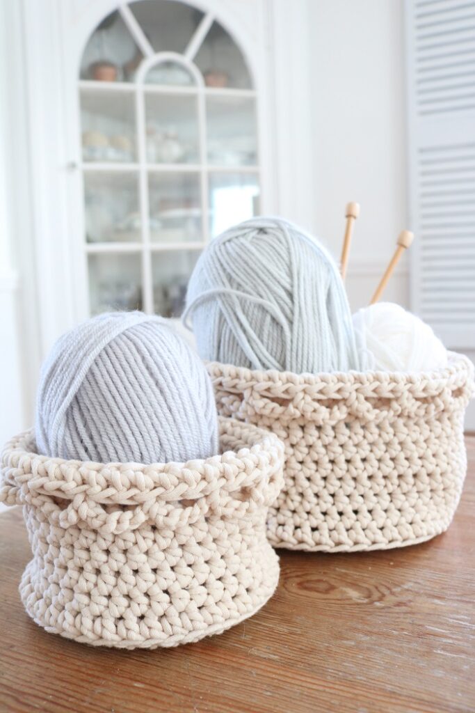 Crochet Basket Pattern - finished with yarn