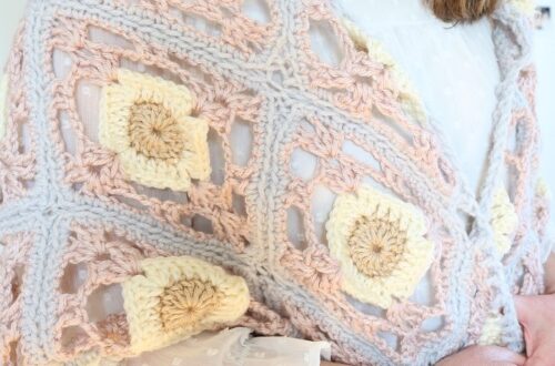 Spring Crochet Shawl Pattern - wearing, front side view