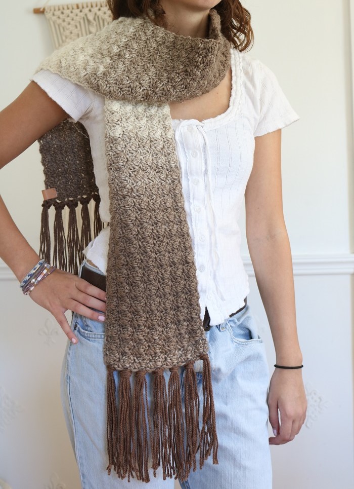 Crochet Fall Scarf - wearing one end in front