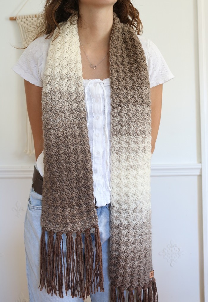 Crochet Fall Scarf - wearing two ends in front
