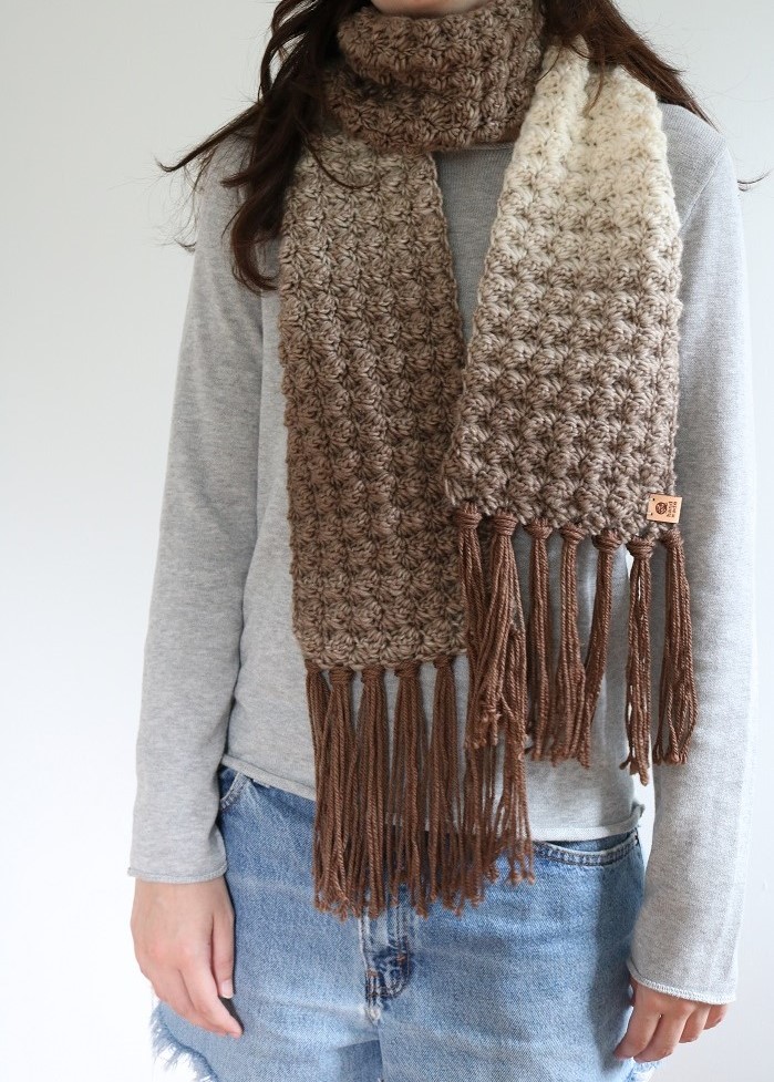 Fairhaven Scarf - Crochet Pattern - wearing around neck