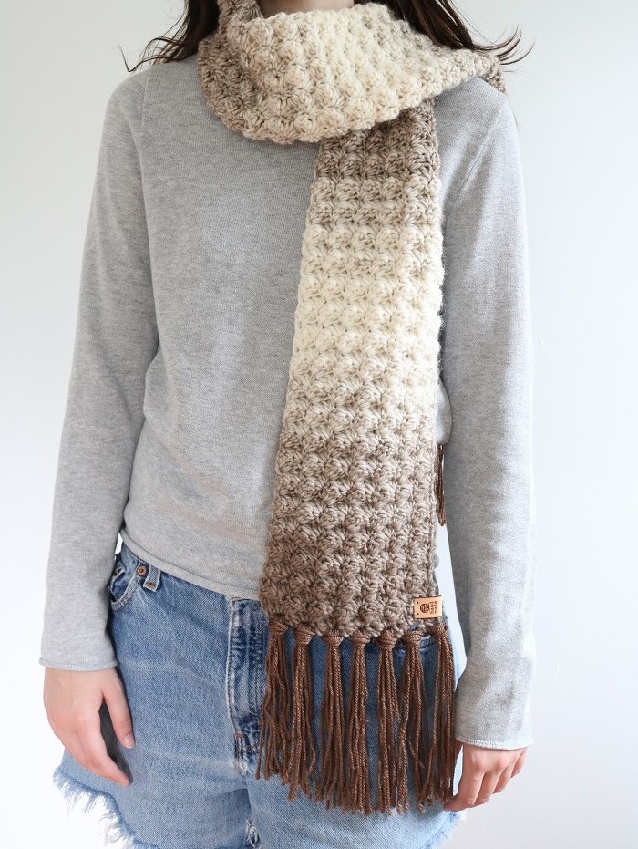 Fairhaven Scarf - Crochet Pattern - wearing over shoulder