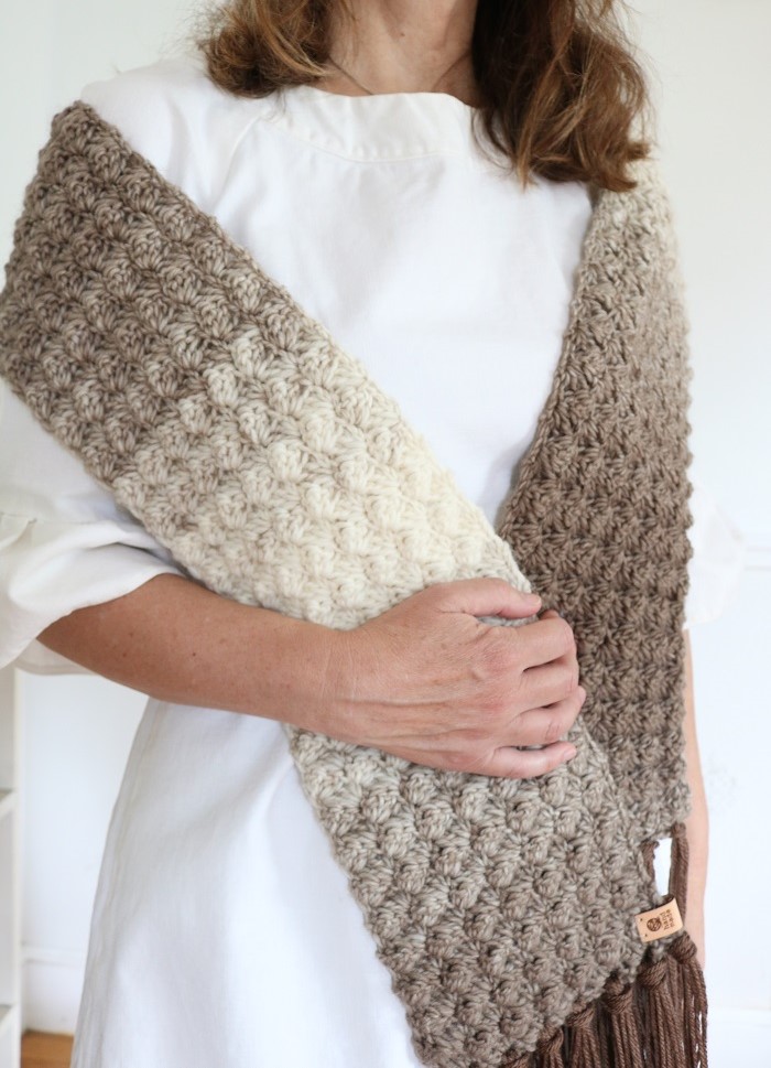 Fairhaven Scarf - Crochet Pattern - wearing wrapped
