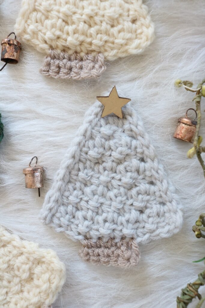 crochet christmas tree with wood star