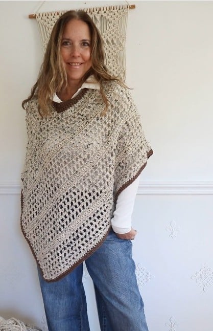 woman wearing fall crochet poncho