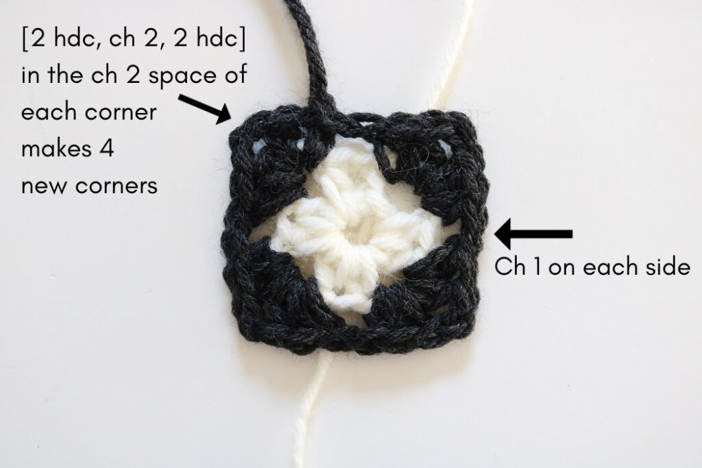 Square Crochet Pattern - after Round 2, labels