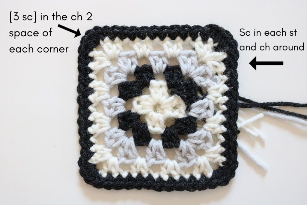 Square Crochet Pattern - after Round 5, labels