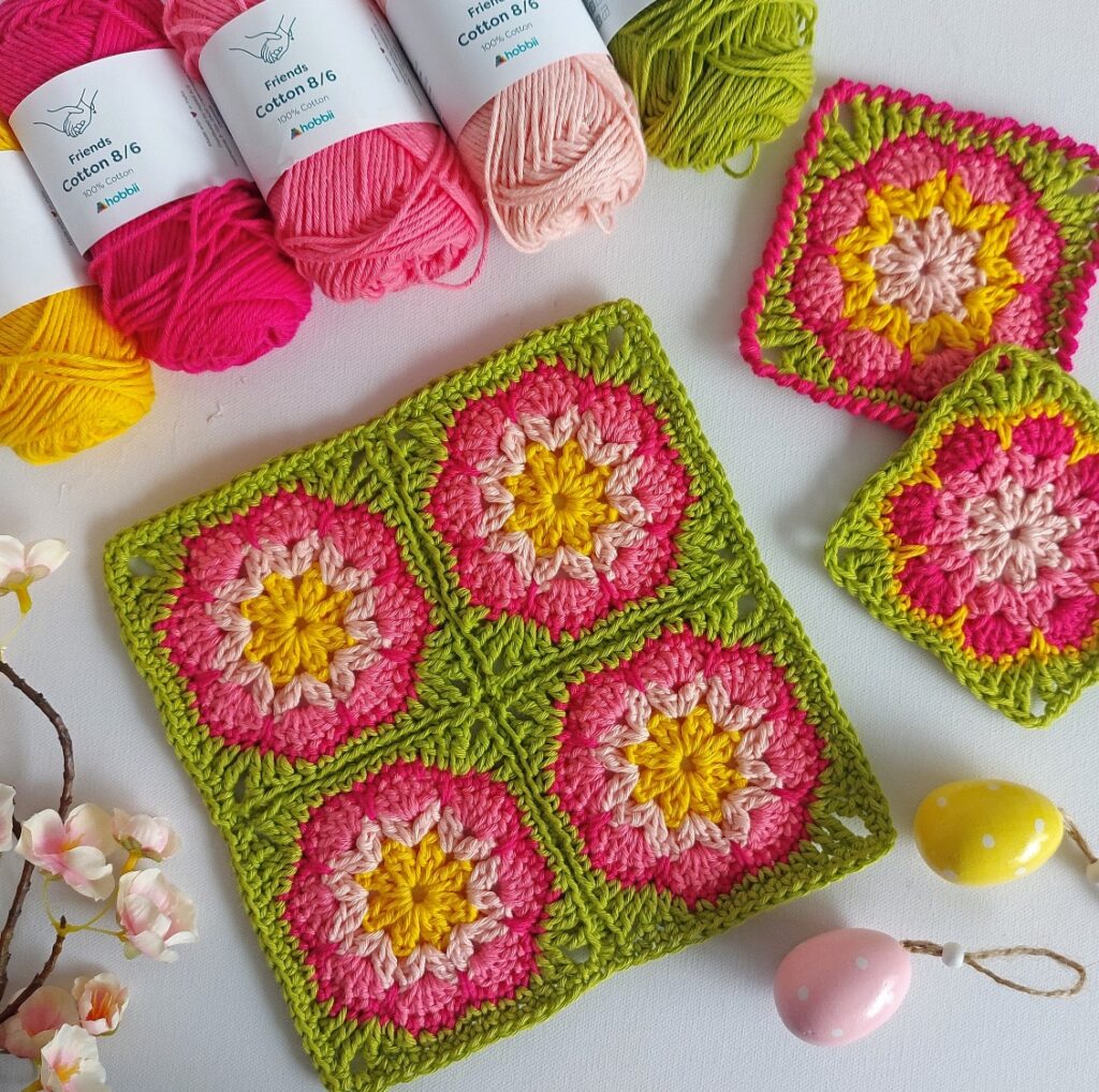 african flower granny square with yarn