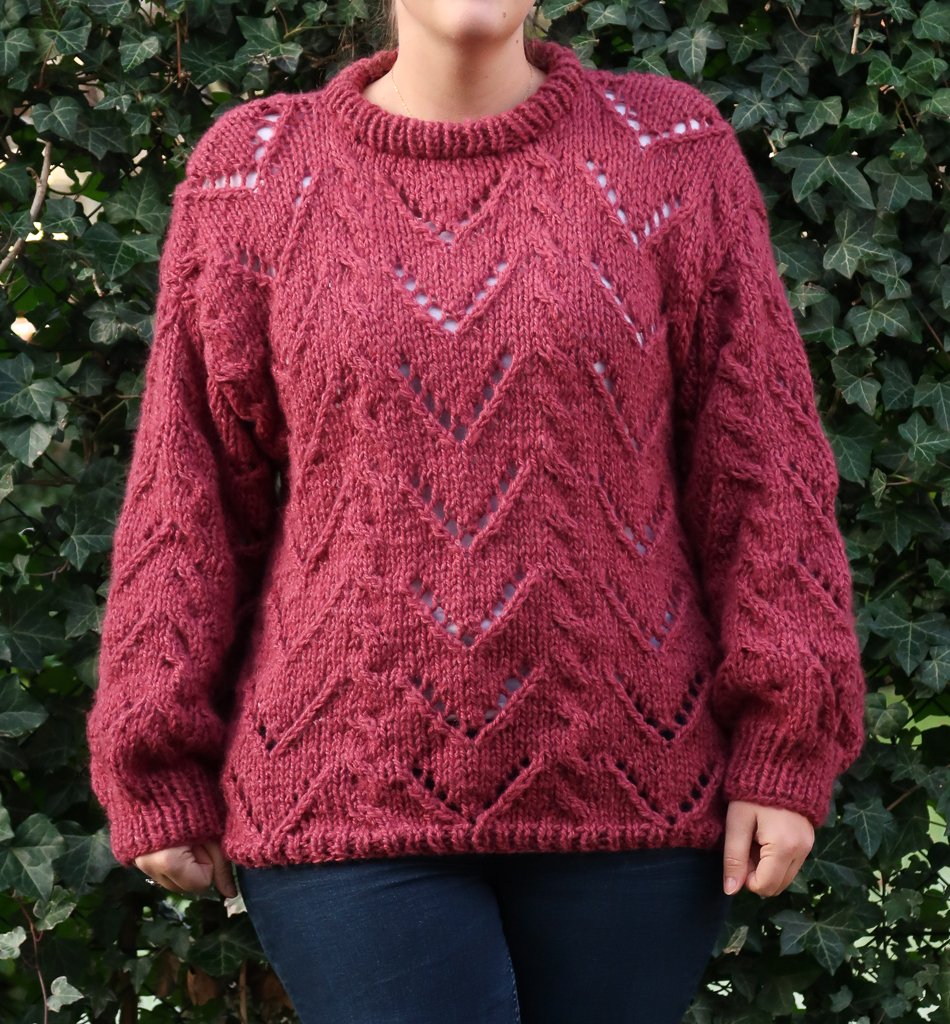 woman wearing oversized knit lace sweater
