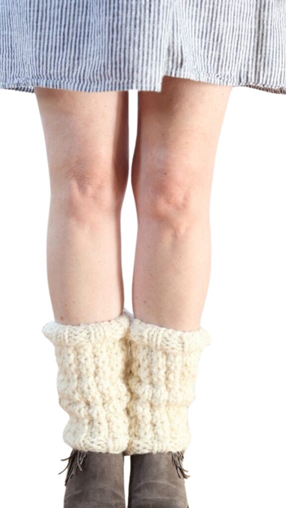 Knit Leg Warmers - wearing with dress 1, no background