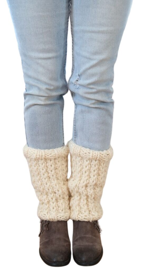 Knit Leg Warmers - wearing with jeans 3, no background