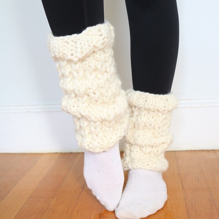 All White Long Thick Knit Dance Leg Warmers