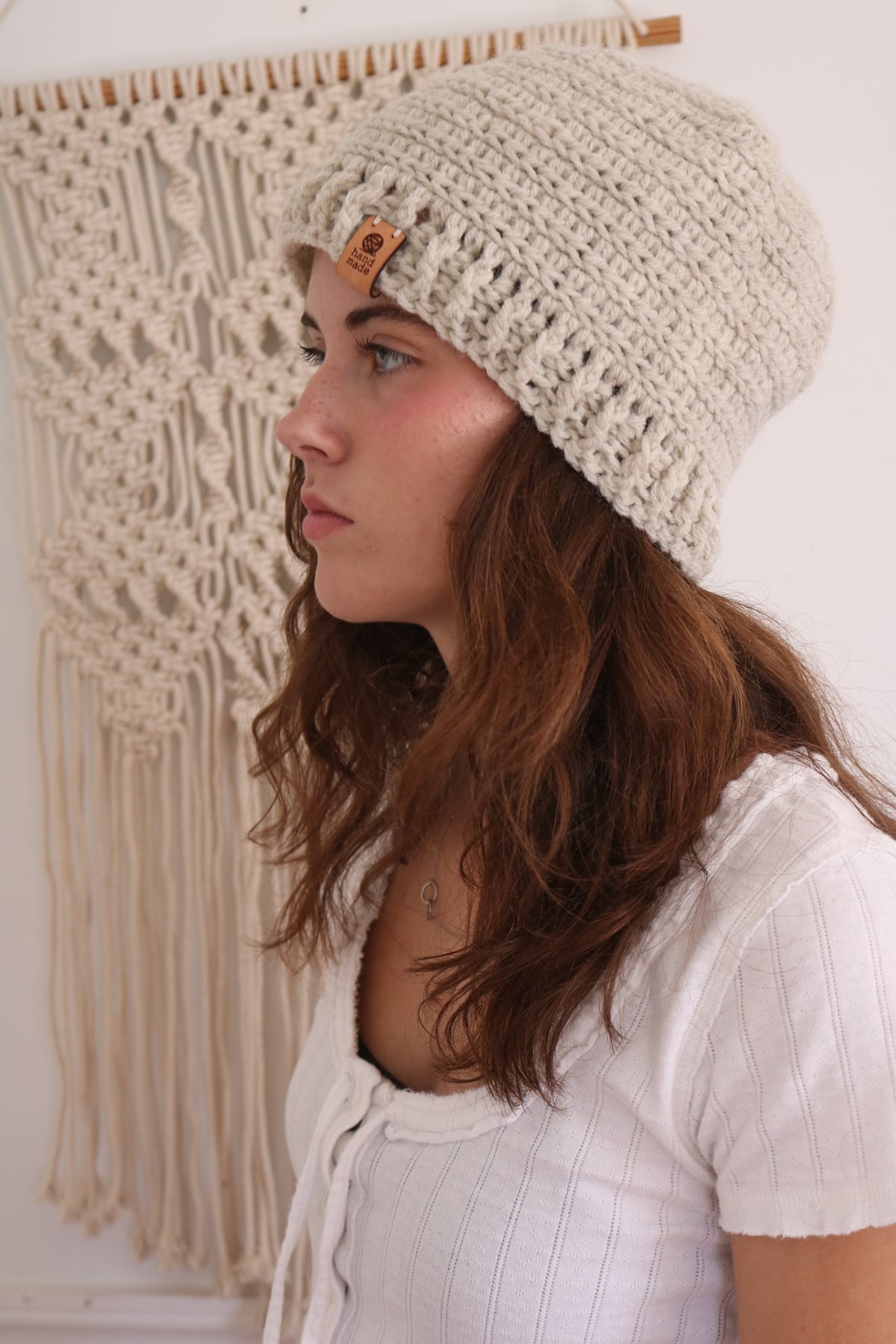 Crochet Beanie Hat - wearing 1 1200px