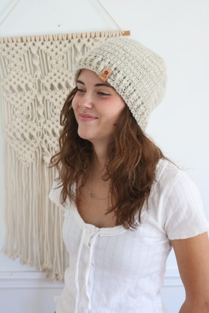 Crochet Beanie Hat - wearing 4 1200px