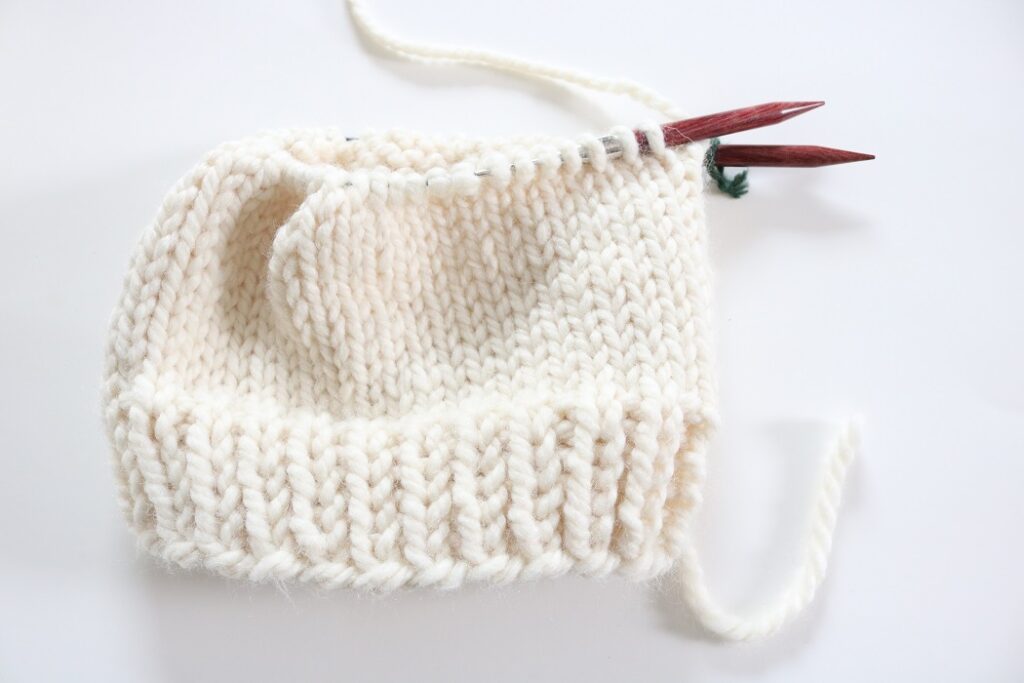 Knit Beginner Hat Pattern -after side rounds